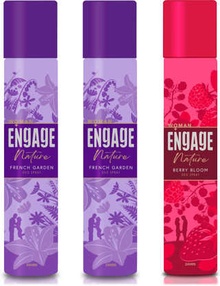 Engage Nature Deo: 2 French Garden & 1 Berry Bloom (150ml X 3) Deodorant Spray - For Women