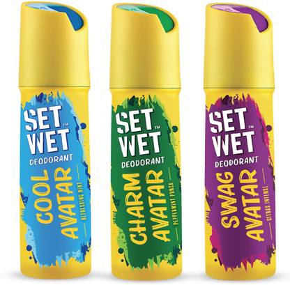 SET WET Cool, Charm and Swag Avatar Deodorant Spray – For Men  (450 ml, Pack of 3)