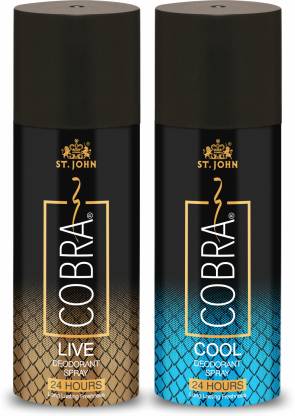 ST-JOHN Cobra Deo Cool (150 ml) & Cobra Deo Live (150 ml) Deodorant Spray – For Men  (300 ml, Pack of 2)