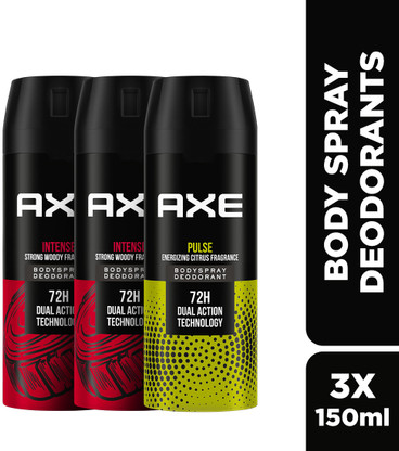 AXE Intense (Pack of 2) + Pulse (Pack of 1) Body Spray - For Men