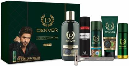 DENVER Body Wash Detox,Nano Deo,Face Wash, Shaving Foam, Razor & Black Code Talc Deodorant Spray – For Men  (525 ml, Pack of 6)