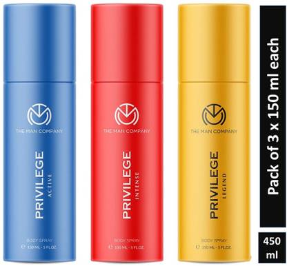 THE MAN COMPANY Privilege Legend, Intense & Active Deodorant Spray – For Men  (450 ml, Pack of 3)