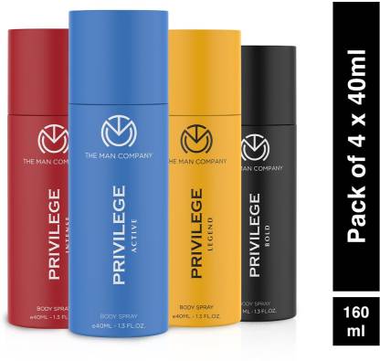 THE MAN COMPANY Privilege Combo Travel Pack | Premium Long Lasting Fragrance Deodorant Spray – For Men & Women  (160 ml, Pack of 4)