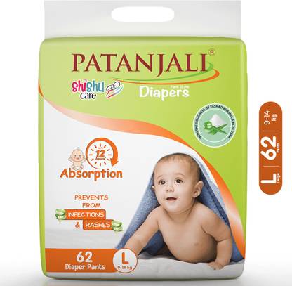PATANJALI Shishucare Baby Diapers – Large – 62 – L  (62 Pieces) at Rs. 553