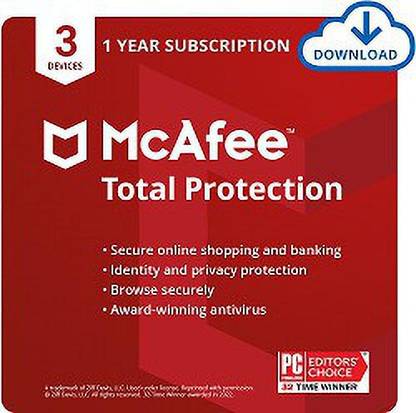 McAfee Total Protection 2022 3 PC VPN, Password Manager & Dark Web  Monitoring Included PC/Mac/Android/iOS 1 Year Total Security (Email  Delivery - No ...