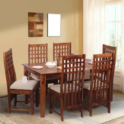 WhiteBeard Sheesham Wood Dining Table 6 Seater Set for Dining Room ...