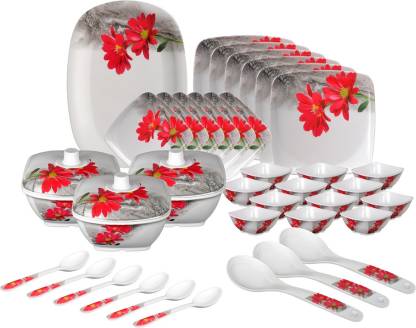 Hamlay by SIGRI-WALA Pack of 40 Melamin Red Marigold Dinner Set  (Red, White)