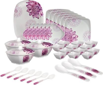 Hamlay by SIGRI-WALA Pack of 40 Melamin Pink Dahlia Dinner Set  (Multicolor)