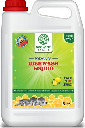 GROVANTI ORGANIC Dishwash Active Salt Utensil Cleaner Dish Cleaning Gel  (Lemon, 5 L)