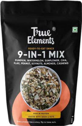 True Elements 9 in 1 Snack Mix 500g – (Mix of Pumpkin Seeds, Watermelon Seeds, Flax Seeds, Chia Seeds, Sunflower Seeds, Peanuts, Soynuts, Almonds, Cashew Nuts) – Healthy Snacks. Mixed Seeds  (500 g)