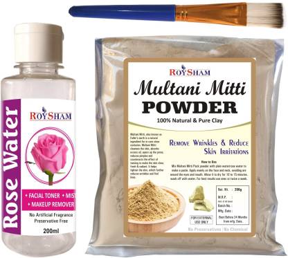 RoySham Pure Natural Multani Mitti Powder For Skin & Hair Care, Rose Water  and Brush - Price in India, Buy RoySham Pure Natural Multani Mitti Powder  For Skin & Hair Care, Rose