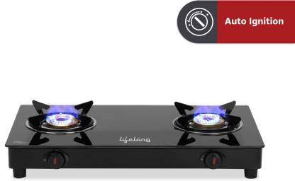 Lifelong LLGS912 Automatic Ignition 2 Burner Gas Stove with 6mm Toughened Glass Top, Black
