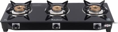 Khaitan 3 Burner BP-JIO Black Glass Manual Gas Stove  (3 Burners)