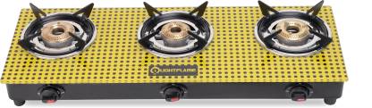 LIGHTFLAME 3 Burner Hybrid Yellow ISI Certified Toughened Glass With 1 Year Warranty Glass Manual Gas Stove  (3 Burners)