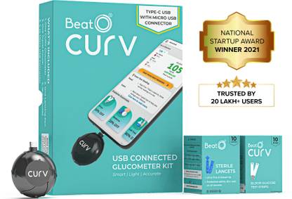 BeatO Curv Glucometer (Type-C USB) with 10 Strips and 10 Lancets Glucometer (Black) Glucometer  (Black)