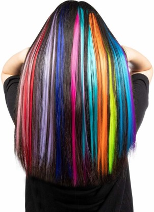 10 peices Highlight Clip In Colored Hair Extension Color Strip Straight  Curly US  eBay