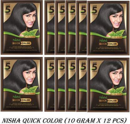 Nisha Quick Color Natural henna based hair color 10 gm each Sachet (Pack of  12) , Natural Black - Price in India, Buy Nisha Quick Color Natural henna  based hair color 10