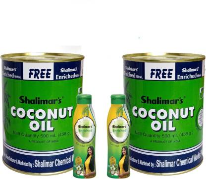 shalimar's Coconut Oil Green Tin 500ml pack of 2 with 100 ml enriched oil  free Hair Oil - Price in India, Buy shalimar's Coconut Oil Green Tin 500ml  pack of 2 with