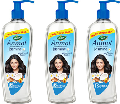 Dabur Anmol Jasmine Coconut Oil -475ml x Pack of 3 |Nariyal Tel |Vitamin E |Non-Sticky Hair Oil