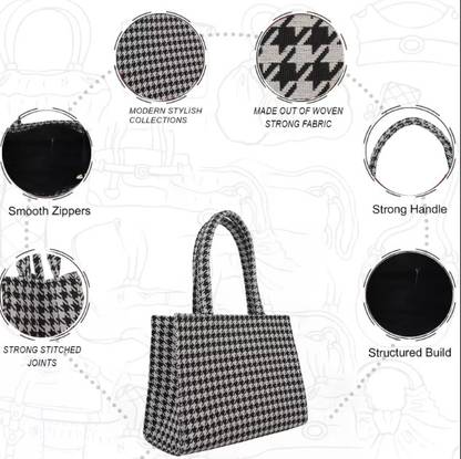 Women Black White Handbag side angle