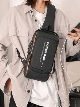 CORUS New Premium Anti Theft Crossbody, Sling Backpack Waterproof Shoulder Bag  (Black, 10 L)
