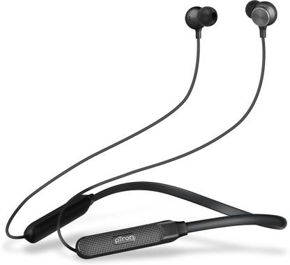 PTron Bassstrings Neckband, 24Hrs Playtime, HD Mic, Fast Charging Bluetooth Headset  (Black, In the Ear)