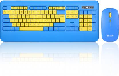Zoook Qwerty Pad/3 Adj. DPI/Full Size Keyboard(104 key) & Mouse Combo with Palm rest Wireless Desktop Keyboard  (Blue, Yellow)
