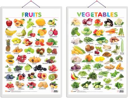 GO WOO Pack of 2 Fruits and Vegetables Educational charts with ...