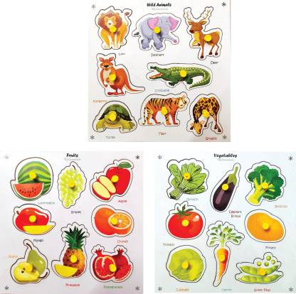Khilonewale Animals, Vegetables & Fruits Set of 3 Wooden Puzzles toys for  kids Price in India - Buy Khilonewale Animals, Vegetables & Fruits Set of 3  Wooden Puzzles toys for kids online