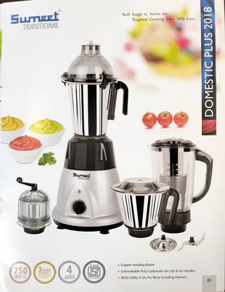 Sumeet Traditional Sumeet Domestic Plus 2018 (750W) 750 Mixer Grinder ...