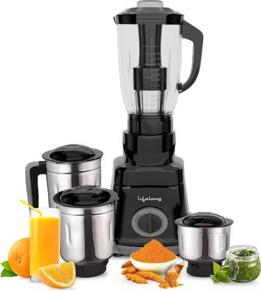 Lifelong LLMG75 Bolt 750 Mixer Grinder (4 Jars, Black)
