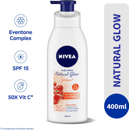 NIVEA Body Lotion For Natural Glow, Cell Repair, SPF 15 & 50x Vitamin C