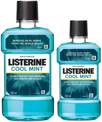 LISTERINE Cool Mint Mouthwash| Removes 99.99% germs| Home & Travel Combo - Mint