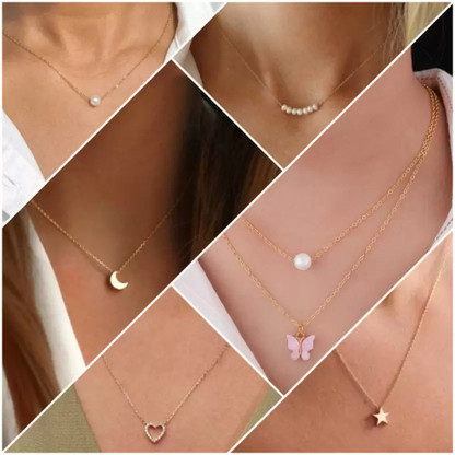 brado jewellery Combo of 6 Traditional 18 inch Daily Wear Necklace Set for Women Pearl, Diamond Gold-plated Plated Brass Necklace