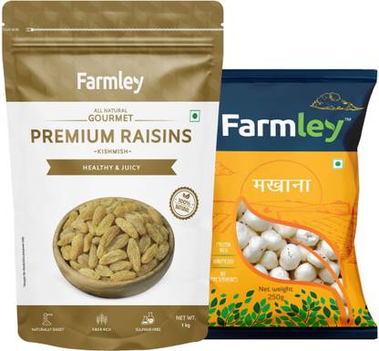Farmley Premium Raisin 1 Kg, Gold Makhana 250g Combo- 1.25Kg Fox Nut  (2 x 625 g)