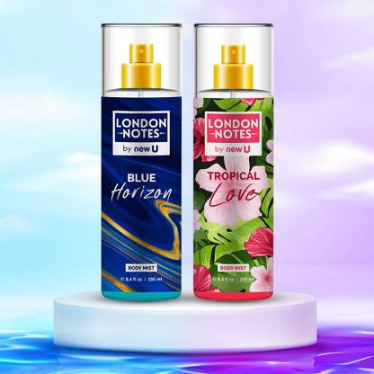 London Notes Body Mist 250ml Pack of 2 , Tropical Love + Blue Horizon, 500ml Eau de Toilette – 500 ml  (For Men & Women)