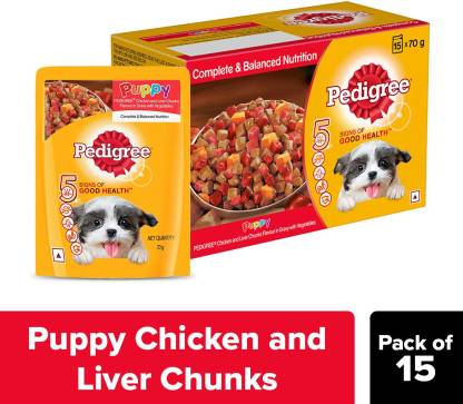Pedigree Wet Food for Puppy- Chicken Chunks in Gravy Flavour, (15 x 70g)