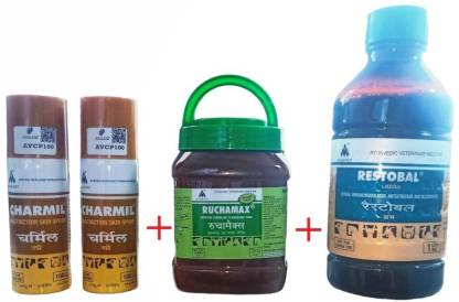 ADILAID Lumpy Skin Disease Care CHARMIL Spray (100mlx 2)+RUCHAMAX  (300g)+RESTOBAL (1Ltr) Pet Health Supplements Price in India - Buy ADILAID  Lumpy Skin Disease Care CHARMIL Spray (100mlx 2)+RUCHAMAX (300g)+RESTOBAL  (1Ltr) Pet Health