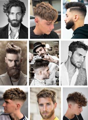 New Men hair Style Wall Poster Combo||Baeber shop Wall Poster|| Set of 9  ||Poster for Shop (12X18)Inch Rolled 3D Poster - Personalities posters in  India - Buy art, film, design, movie, music,