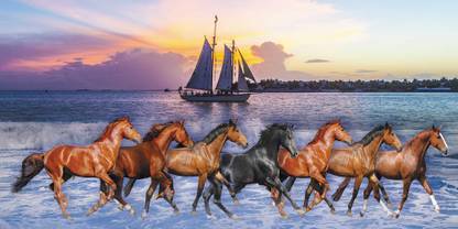 lucky seven horses running at sunrise ll 7 horse vastu poster in vinyl ...