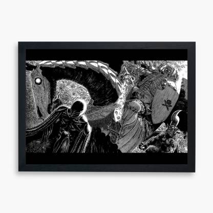 ANIME POSTER FRAME (BERSERK) - Black/White Wall Poster For Home And Office  With Frame, (*) Photographic Paper - Animation & Cartoons,  Decorative, Art & Paintings posters in India - Buy art, film,