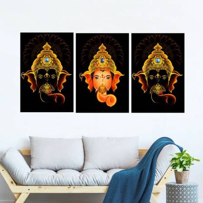 Lord Ganesha Wall Poster (Set of 3 Frameless Panel Posters) (WxH 36