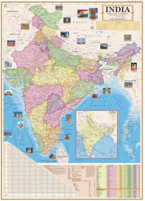 ENGLISH MAP INDIA POLITICAL MAP Size (40inch * 28inch) Paper Print ...