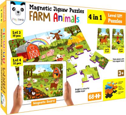 PLAY PANDA Magnetic Jigsaw Farm Animals Activity Box, 4 puzzles, GK Facts,  Learn to draw - Magnetic Jigsaw Farm Animals Activity Box, 4 puzzles, GK  Facts, Learn to draw . shop for