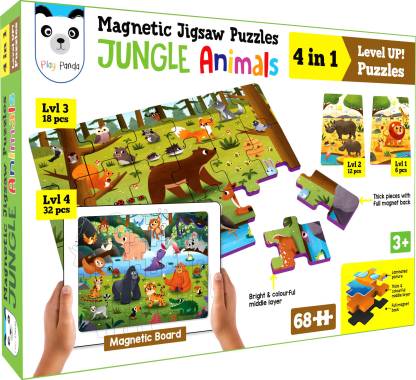 PLAY PANDA Magnetic Jigsaw Jungle Animals Activity Box, 4 puzzles, GK Facts,  Learn to draw - Magnetic Jigsaw Jungle Animals Activity Box, 4 puzzles, GK  Facts, Learn to draw . shop for