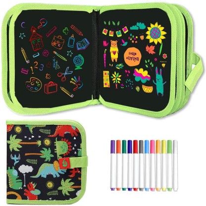 Erasable Doodle Book Drawing Board Book Portable Double-Sided Drawing Board Colouring Drawing Board Writing Painting Pad with 12 Colored Erasable Pens for DIY,14 Page 