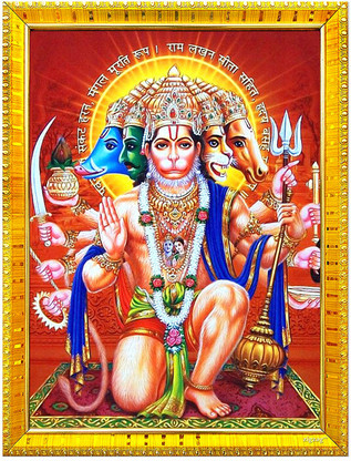 Panchmukhi Hanuman Statue – 15,2 Cm, Polyresin, Orange, Für Pooja, Home Decor Oder Auto
