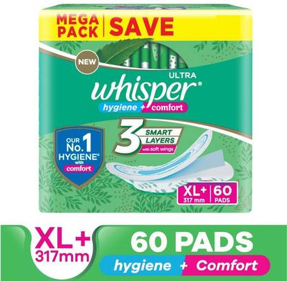 Whisper Ultra Clean XL+ Hygiene & Comfort Sanitary Pad  (Pack of 60)