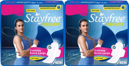 STAYFREE Secure XL Cottony Cover Sanitary Pad(Pack of 80) Combo pack Sanitary Pad  (Pack of 80)