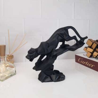 Decor plus Stunning Black Panther Statue For Home Decor leopard animal sculpture Decorative Showpiece  -  19.4 cm
